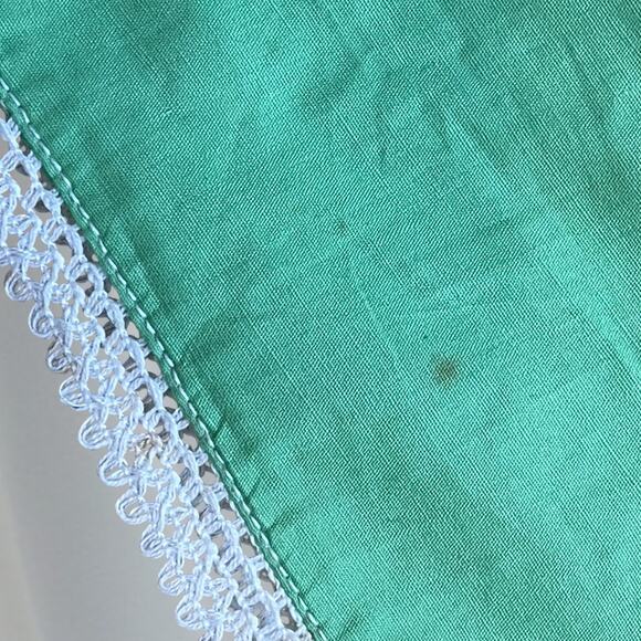 Vtg MCM Embroidered Green Silk Rose Koi Pond Lace Set Of Two Pillowcases Shams - Picture 12 of 12